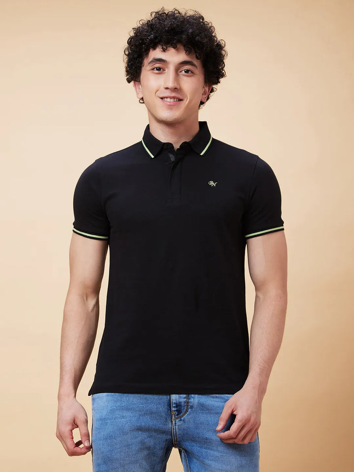 Black Regular Fit Men's Polo T-Shirt