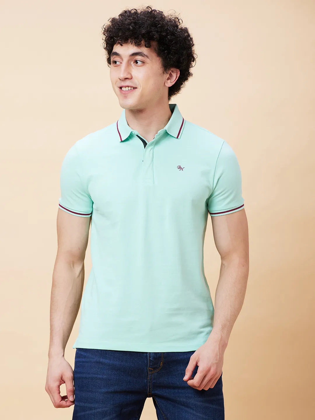 Being Human Clothing Men Regular Fit Polo Neck T-Shirts-Brook Green