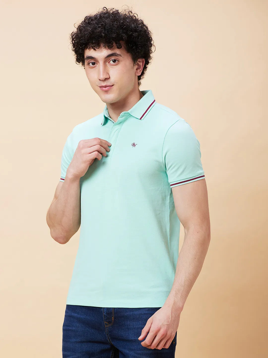 Being Human Clothing Men Regular Fit Polo Neck T-Shirts-Brook Green