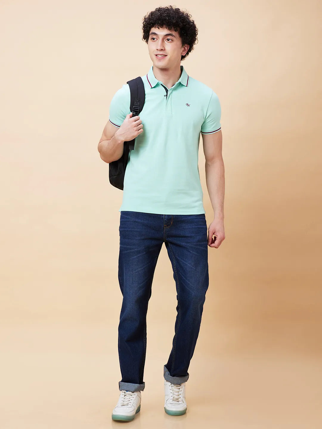 Being Human Clothing Men Regular Fit Polo Neck T-Shirts-Brook Green