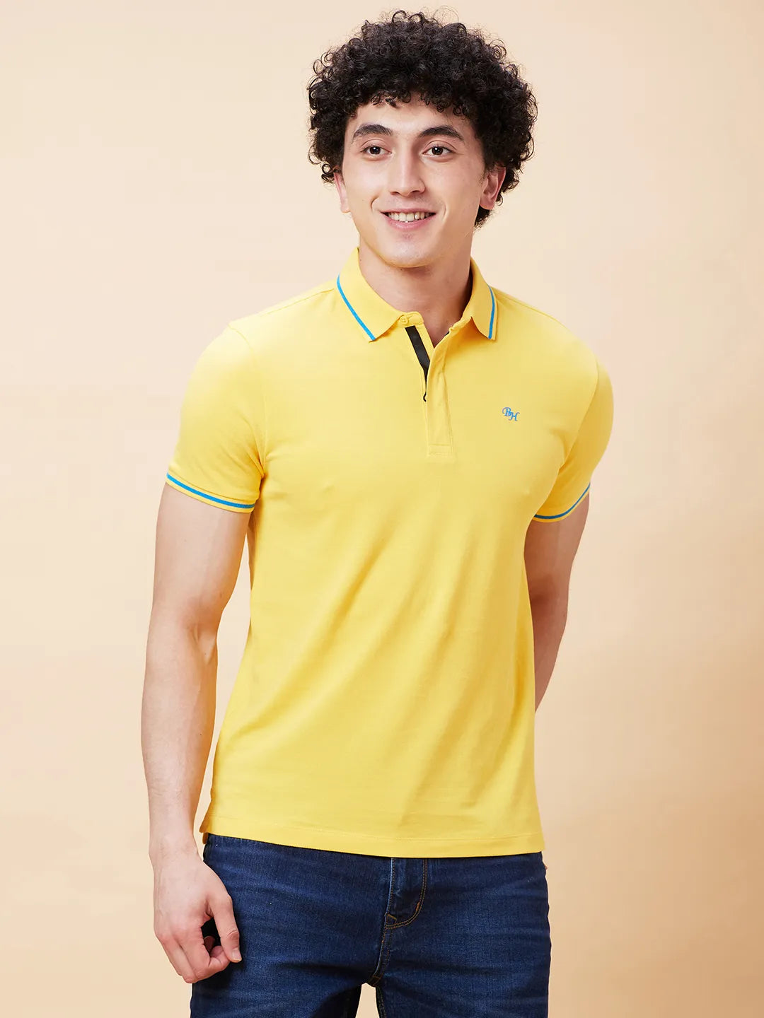 Being Human Clothing Men Regular Fit Polo Neck T-Shirts-Yellow