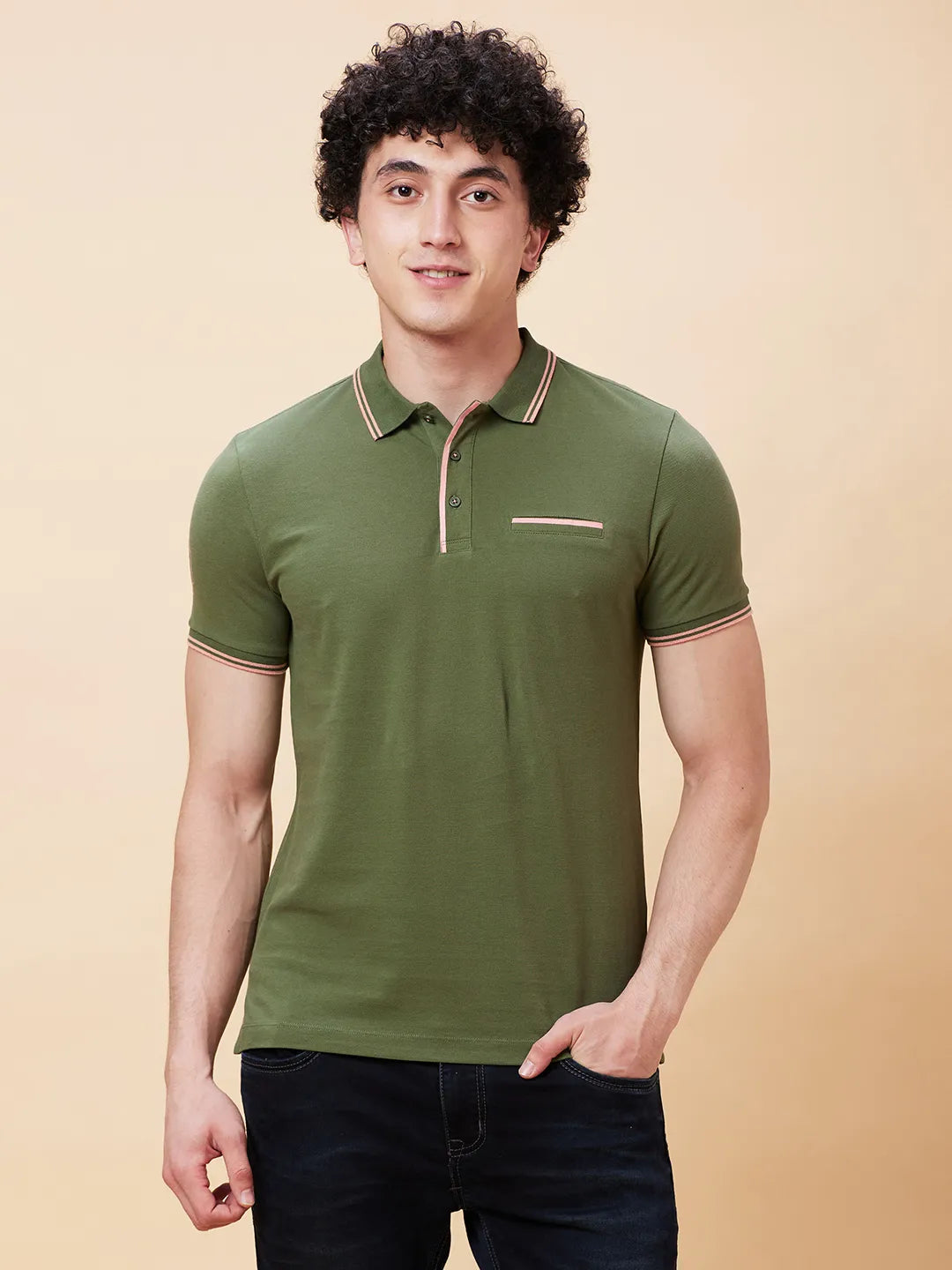 Being Human Clothing Men Regular Fit Polo Neck T-Shirts-Bronze Green