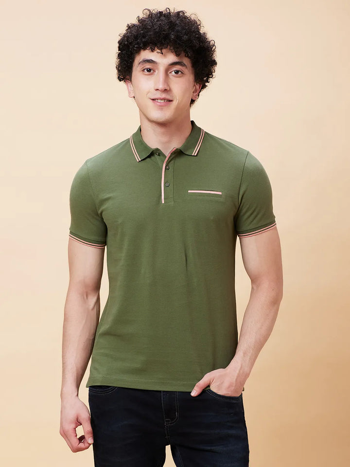Bronze Green Regular Fit Men's Polo T-Shirt