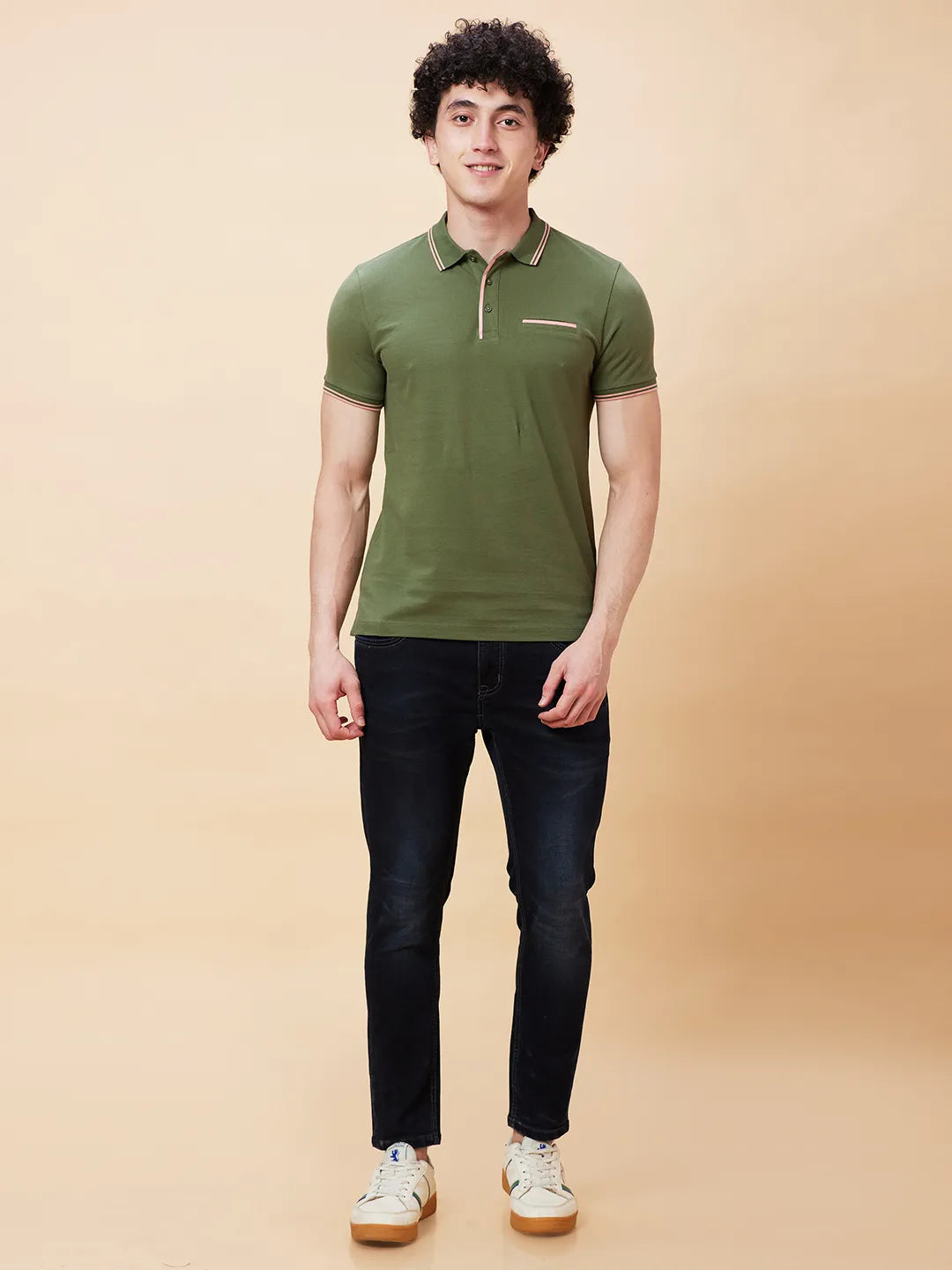 Being Human Clothing Men Regular Fit Polo Neck T-Shirts-Bronze Green