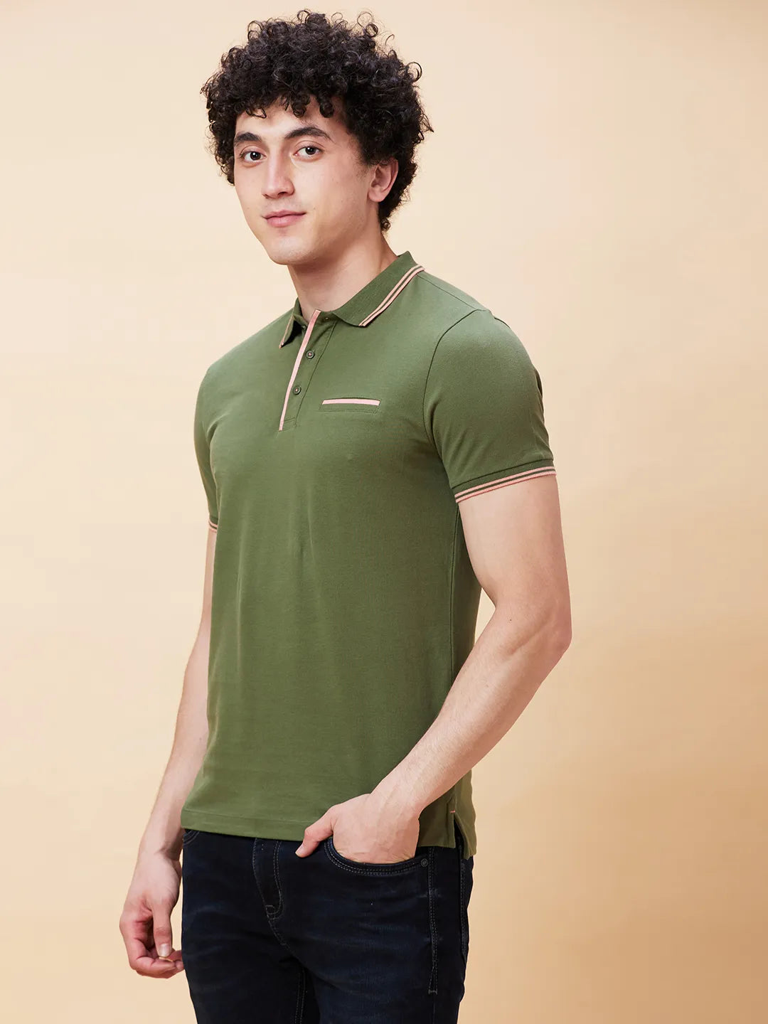 Being Human Clothing Men Regular Fit Polo Neck T-Shirts-Bronze Green