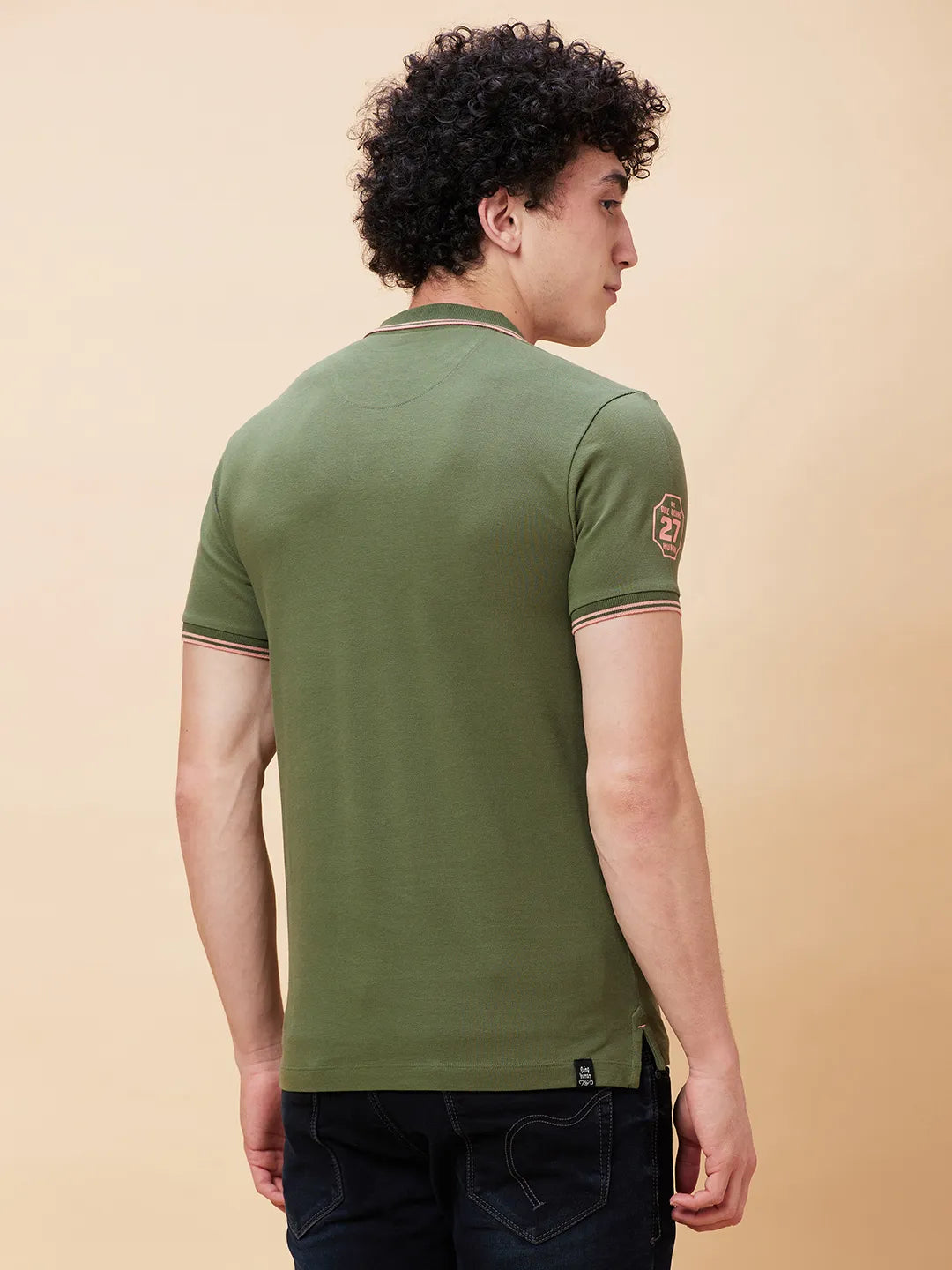 Being Human Clothing Men Regular Fit Polo Neck T-Shirts-Bronze Green