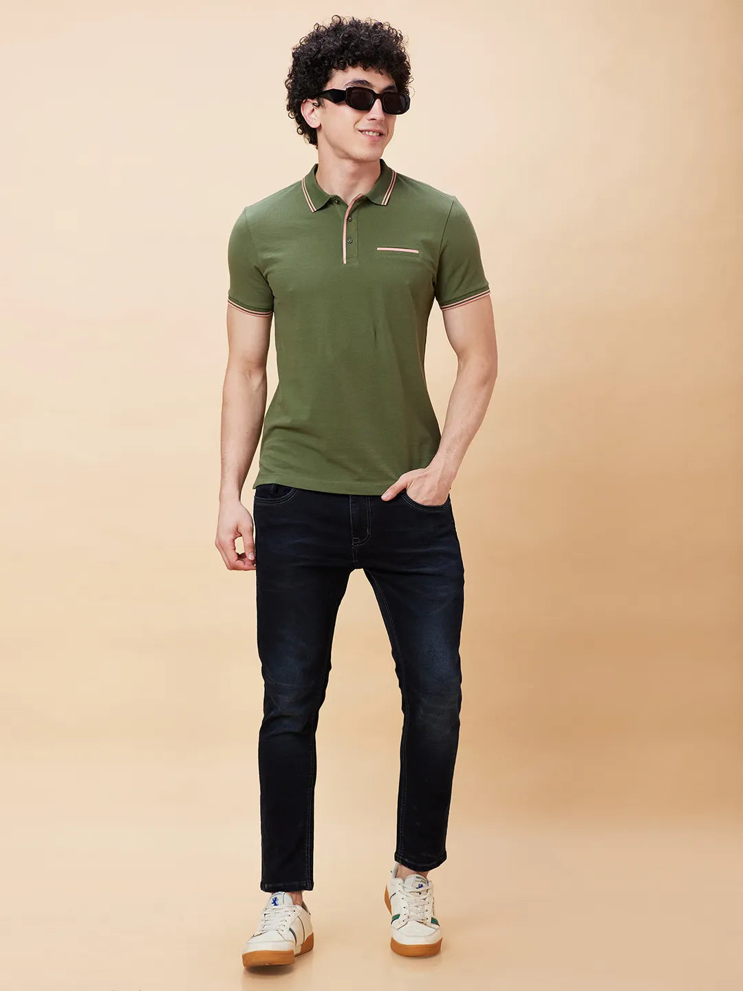 Being Human Clothing Men Regular Fit Polo Neck T-Shirts-Bronze Green