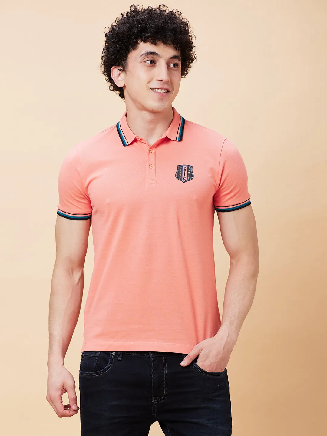 Being Human Clothing Men Regular Fit Polo Neck T-Shirts-Burnt Coral