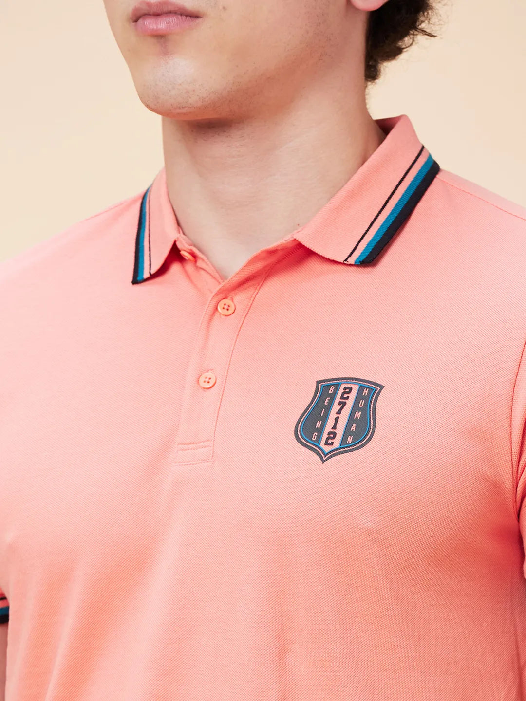 Being Human Clothing Men Regular Fit Polo Neck T-Shirts-Burnt Coral