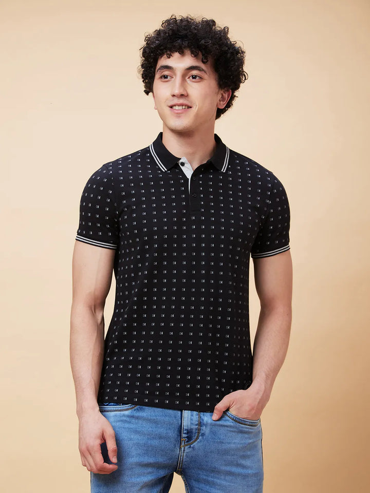 Black Regular Fit Men's Polo T-Shirt by Being Human Clothing
