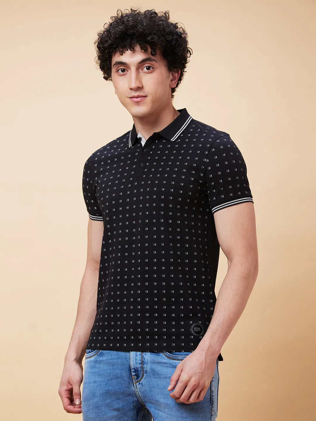 Being Human Clothing Men Regular Fit Polo Neck T-Shirts-Black