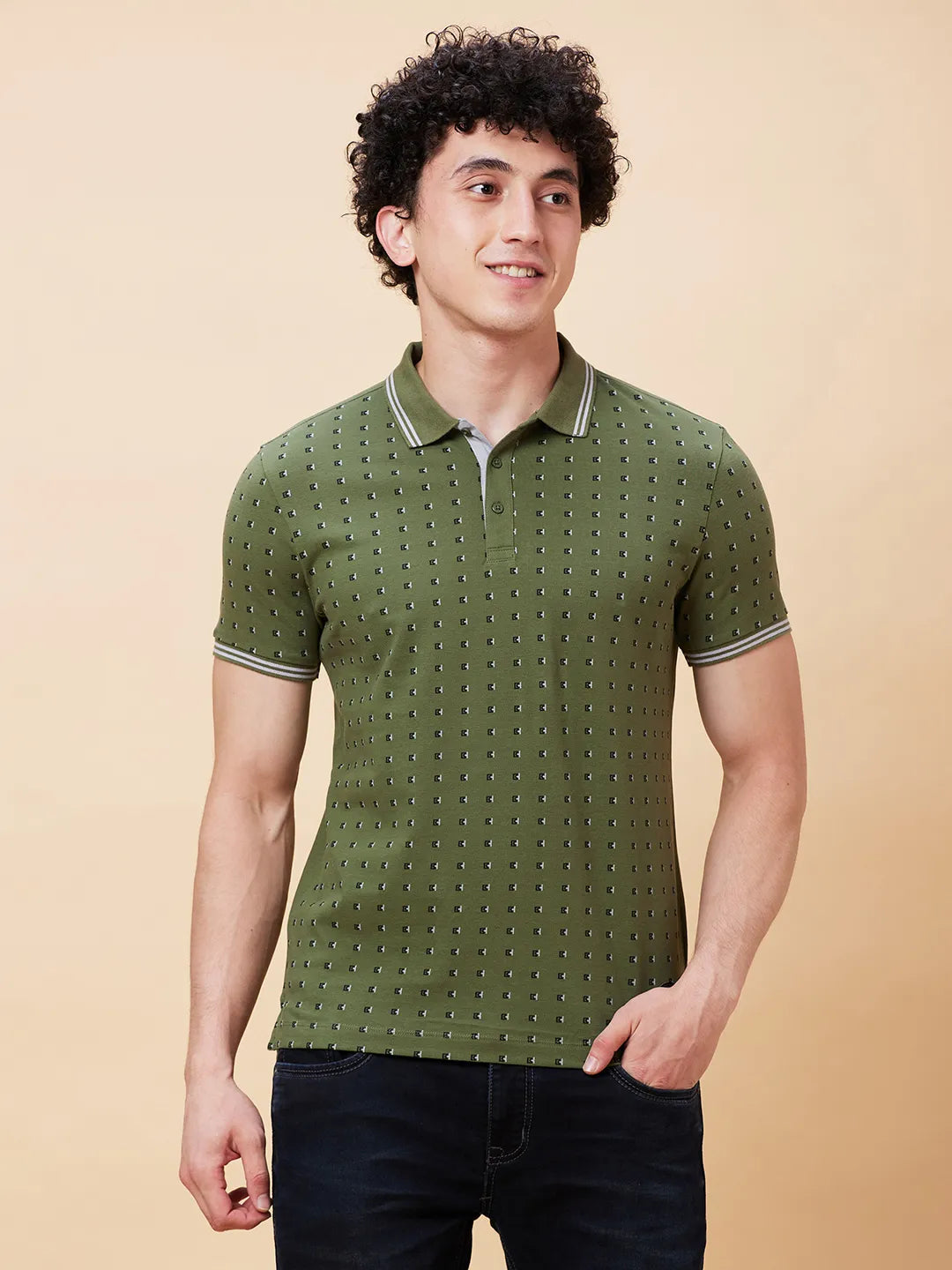 Being Human Clothing Men Regular Fit Polo Neck T-Shirts-Bronze Green