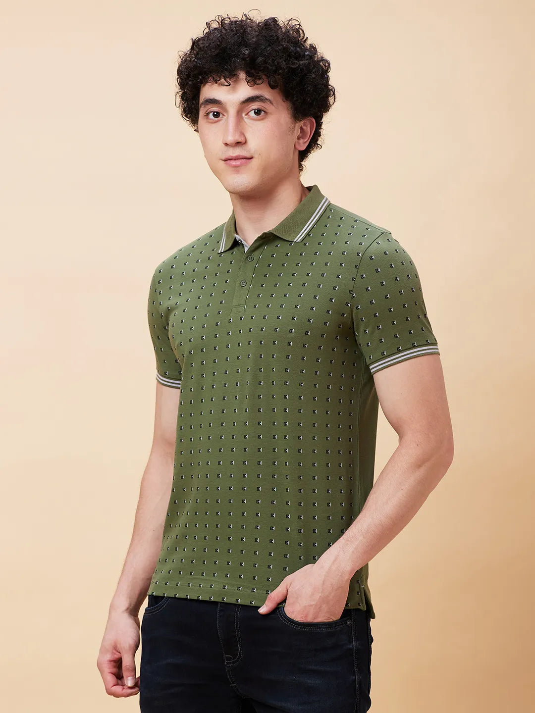 Being Human Clothing Men Regular Fit Polo Neck T-Shirts-Bronze Green