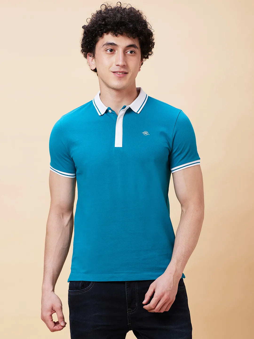 Being Human Clothing Men Regular Fit Polo Neck T-Shirts-Deep Lake