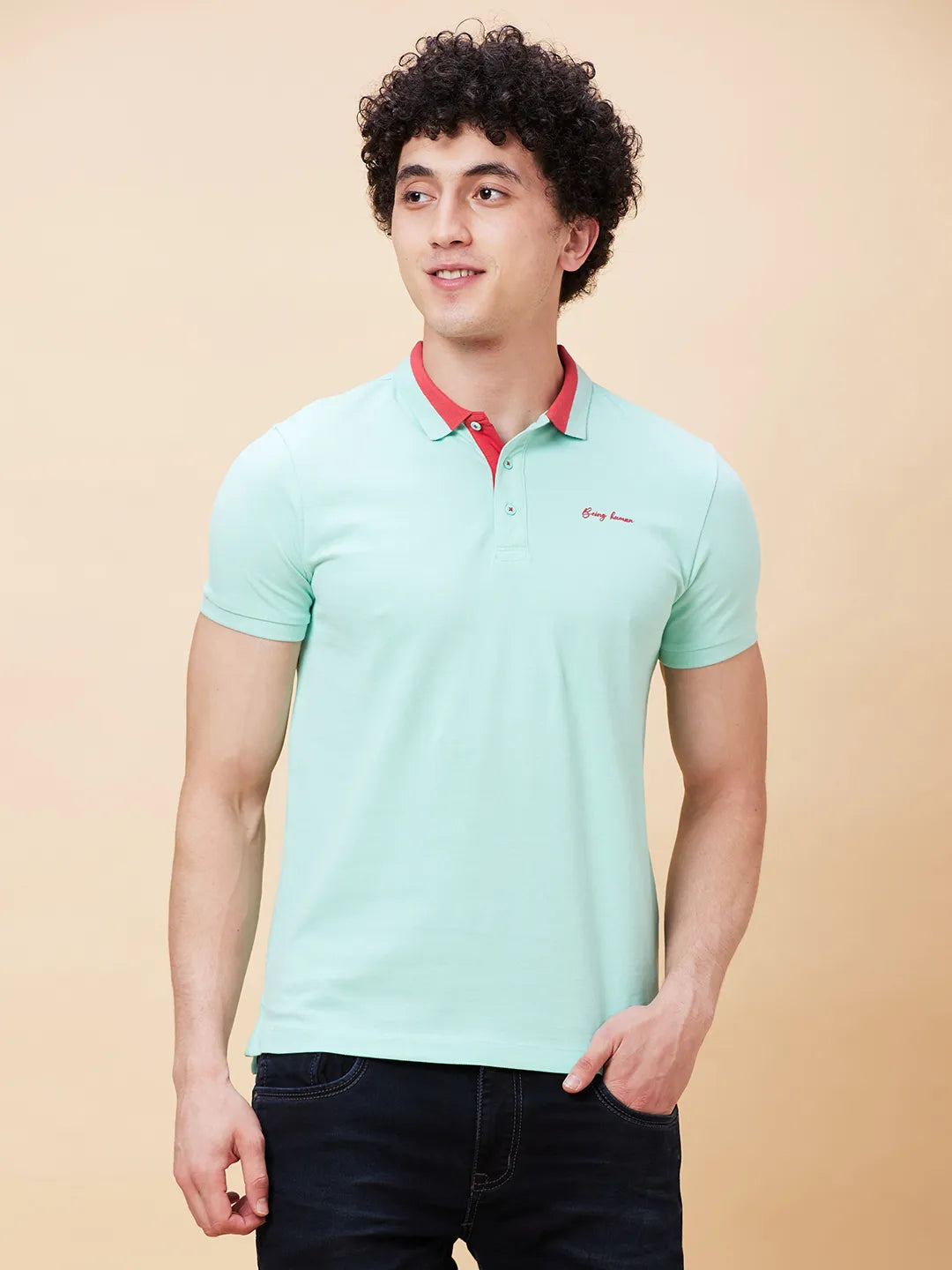 Being Human Clothing Men Regular Fit Polo Neck T-Shirts-Brook Green