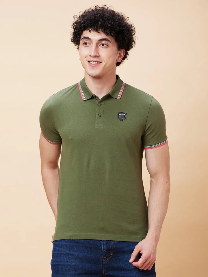 Bronze Green Regular Fit Men's Polo T-Shirt by Being Human Clothing