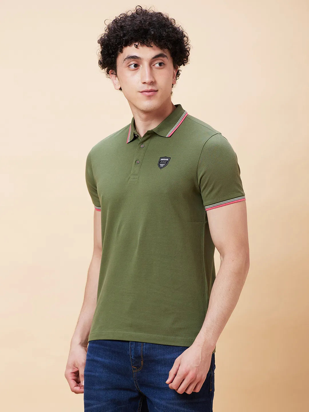 Being Human Clothing Men Regular Fit Polo Neck T-Shirts-Bronze Green