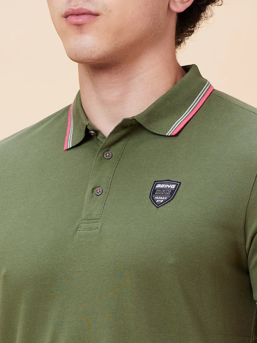 Being Human Clothing Men Regular Fit Polo Neck T-Shirts-Bronze Green