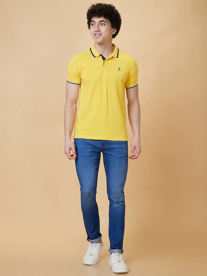 Yellow Regular Fit Men's Polo T-Shirt by Being Human Clothing