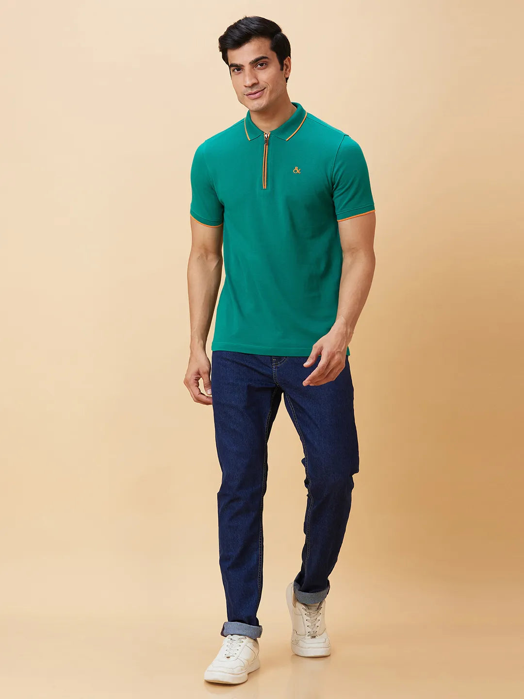 Green Regular Fit Men's Polo T-Shirt by Being Human Clothing