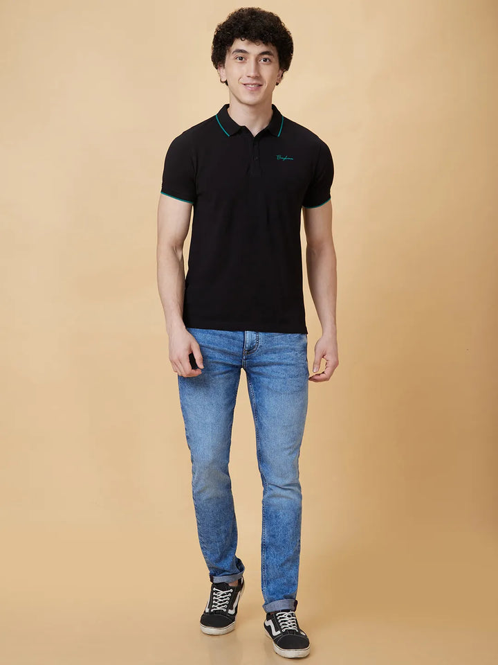 Black Regular Fit Men's Polo T-Shirt