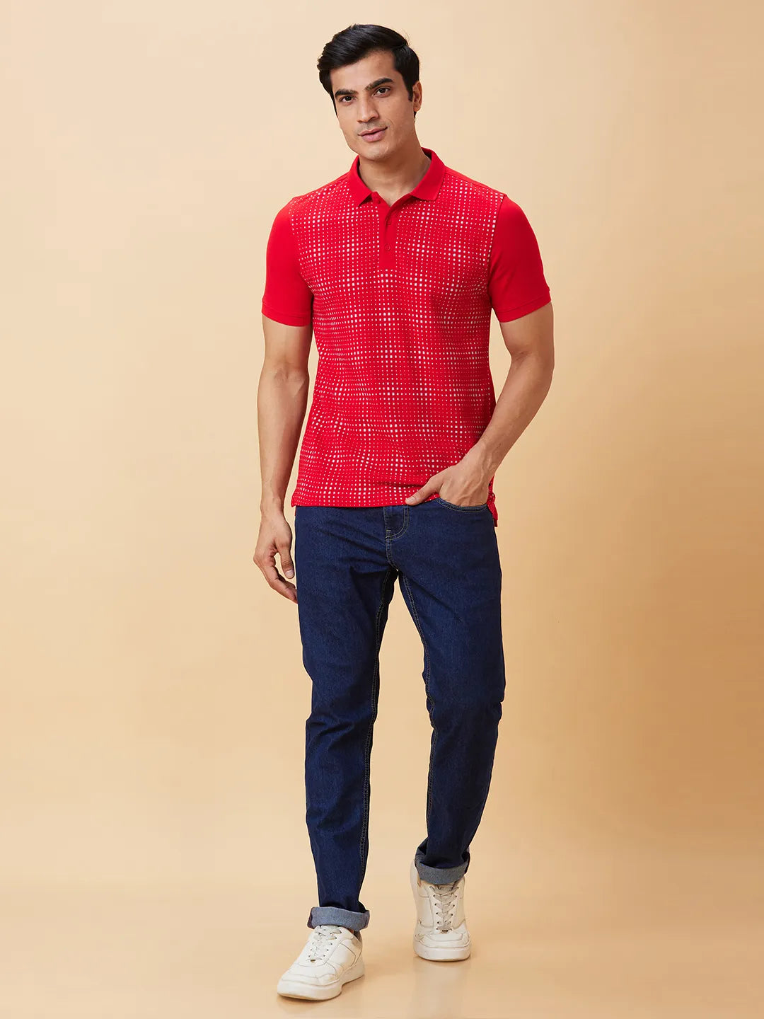Red Regular Fit Men's Polo T-Shirt by Being Human Clothing
