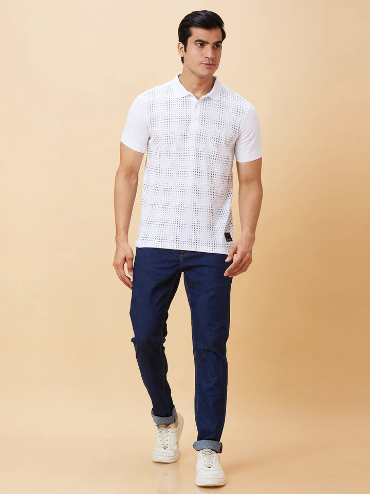 White Regular Fit Men's Polo T-Shirt by Being Human Clothing