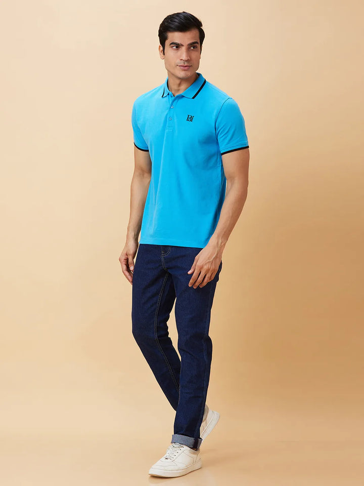Blue Regular Fit Men's Polo T-Shirt