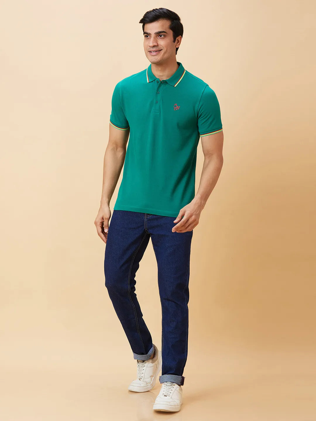 Green Regular Fit Men's Polo T-Shirt by Being Human Clothing