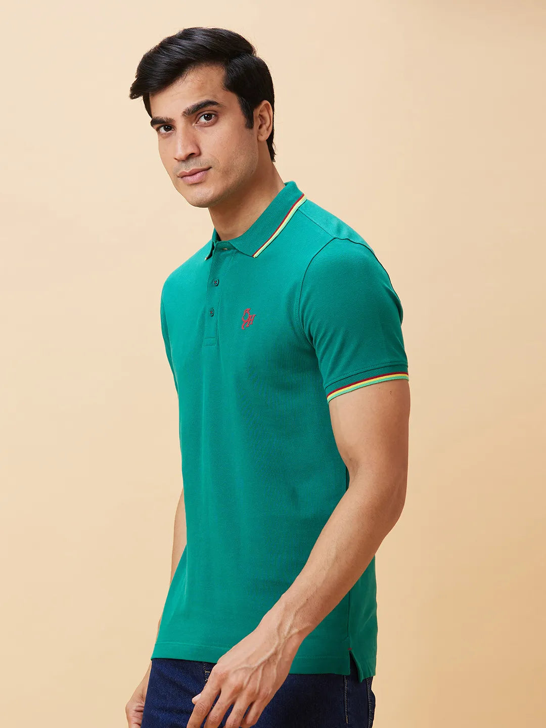 Green Regular Fit Men's Polo T-Shirt by Being Human Clothing
