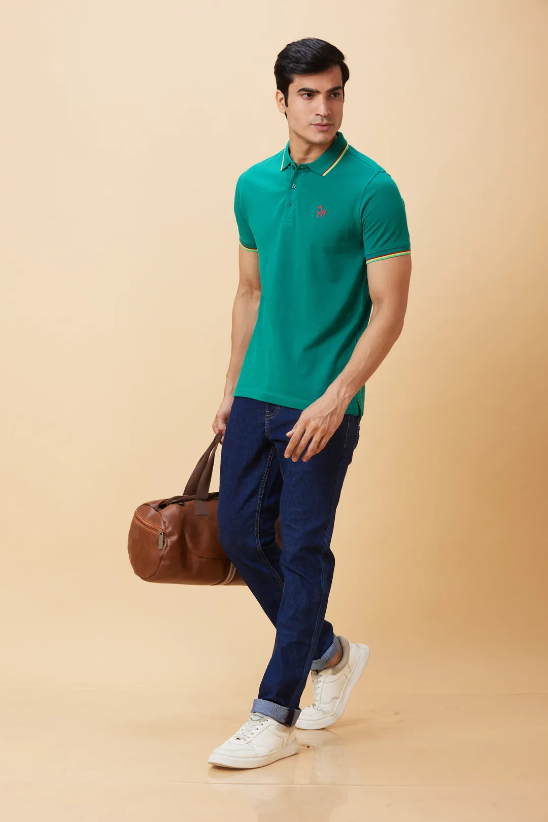 Green Regular Fit Men's Polo T-Shirt by Being Human Clothing