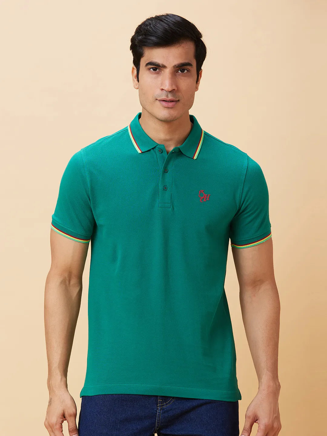Green Regular Fit Men's Polo T-Shirt by Being Human Clothing