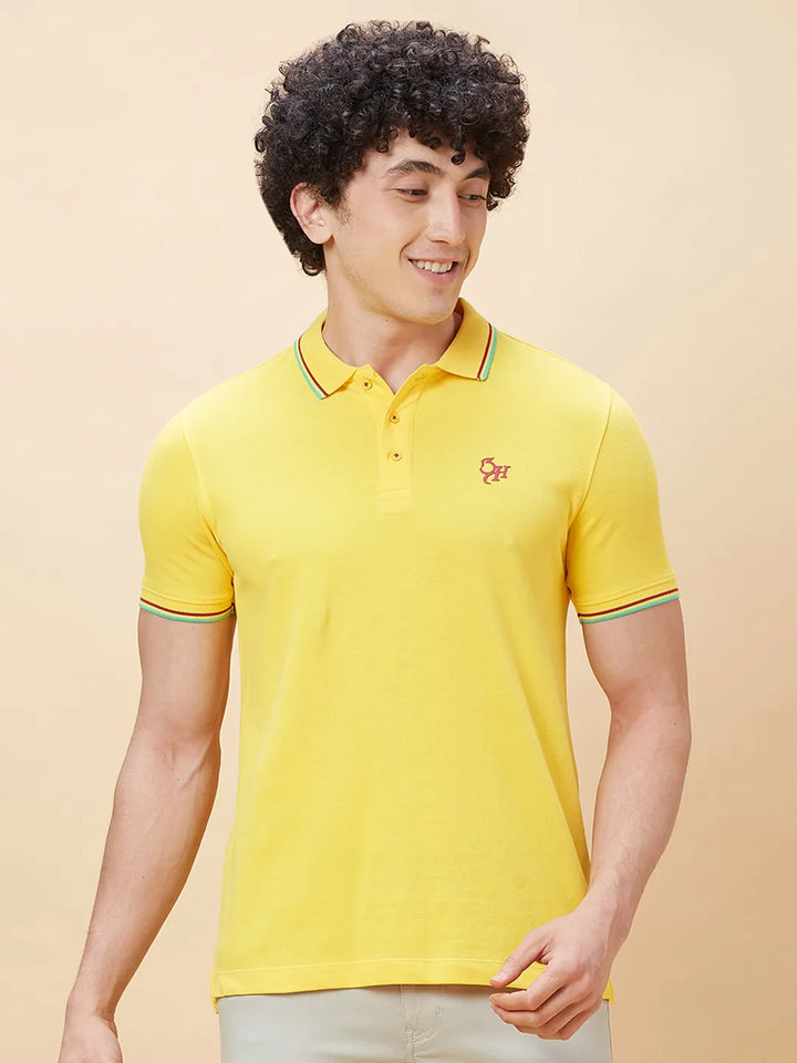 Yellow Regular Fit Men's Polo T-Shirt by Being Human Clothing