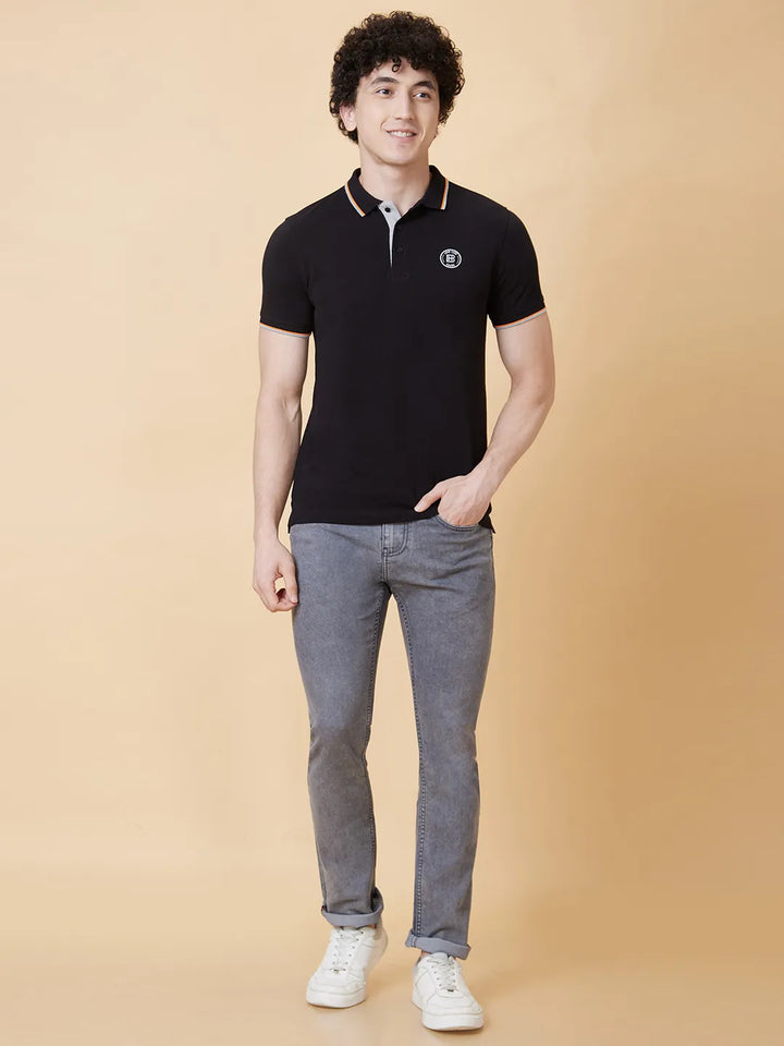 Black Regular Fit Men's Polo T-Shirt