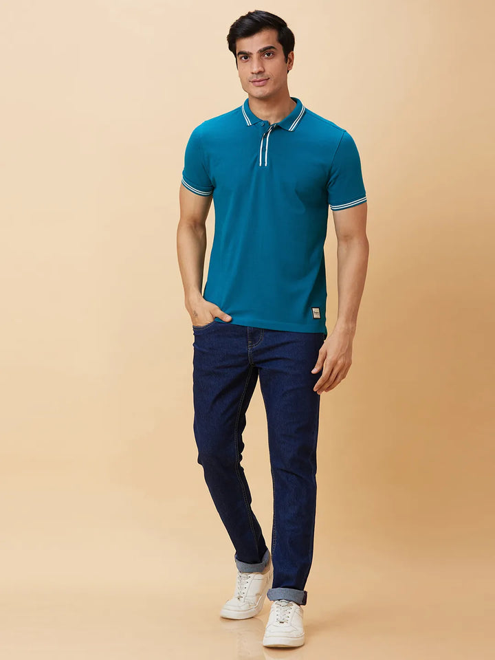 Blue Regular Fit Men's Polo T-Shirt by Being Human Clothing