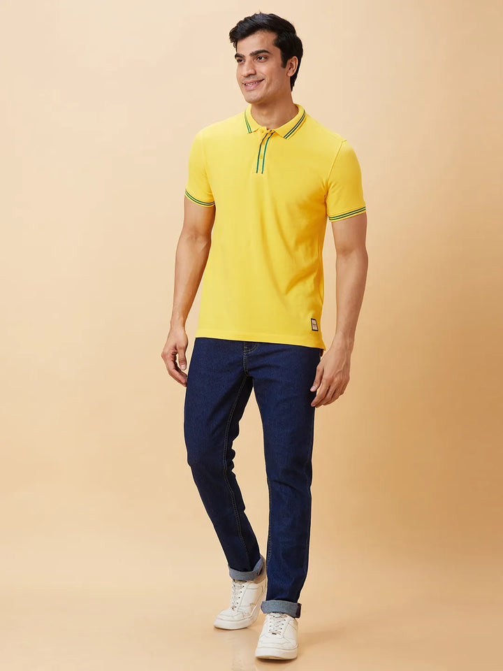 Yellow Regular Fit Men's Polo T-Shirt