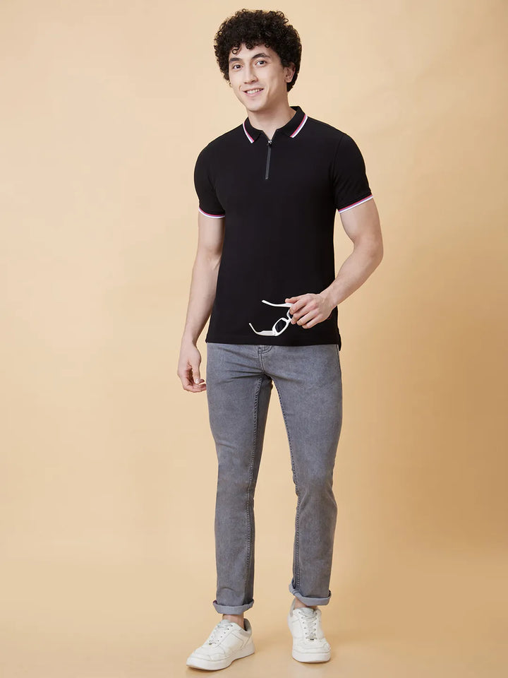 Black Regular Fit Men's Polo T-Shirt