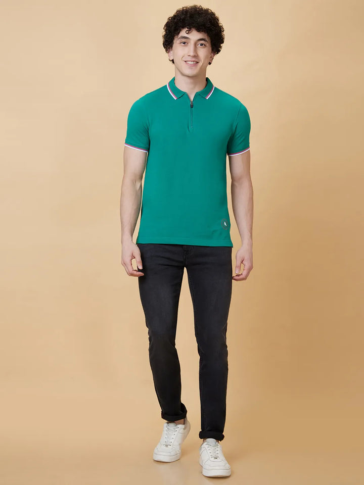 Green Regular Fit Men's Polo T-Shirt by Being Human Clothing