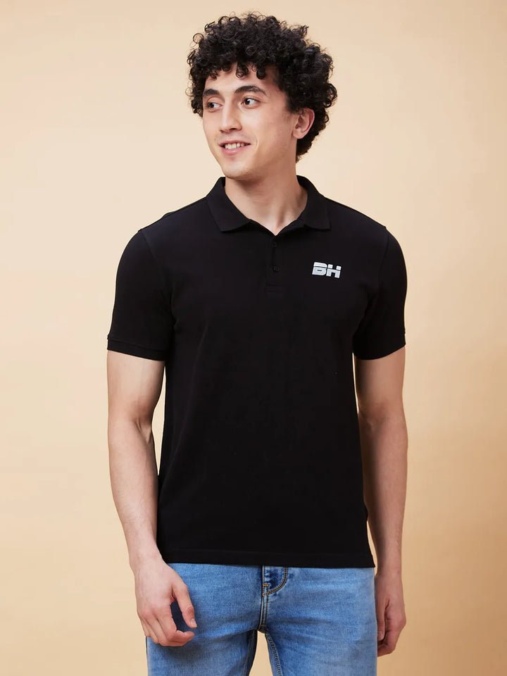 Black Regular Fit Men's Polo T-Shirt by Being Human Clothing