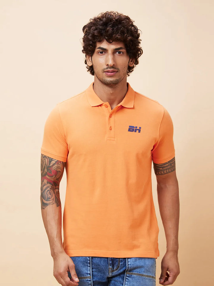 Orange Regular Fit Men's Polo T-Shirt by Being Human Clothing
