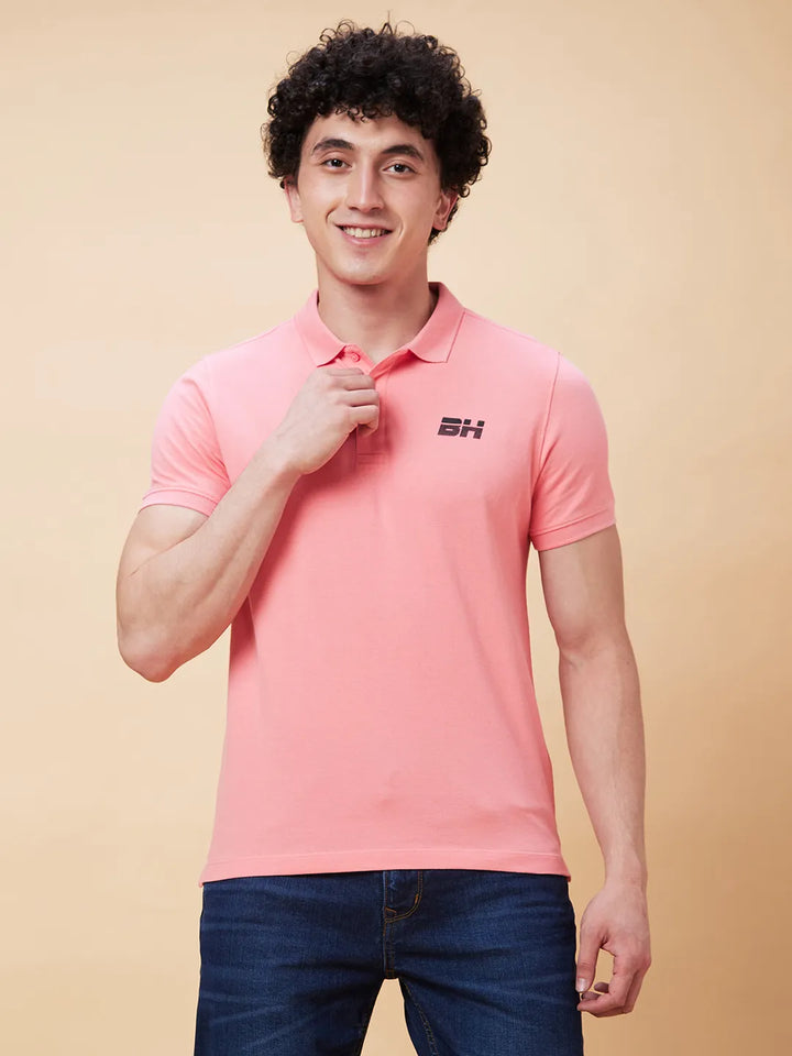 Pink Regular Fit Men's Polo T-Shirt by Being Human Clothing