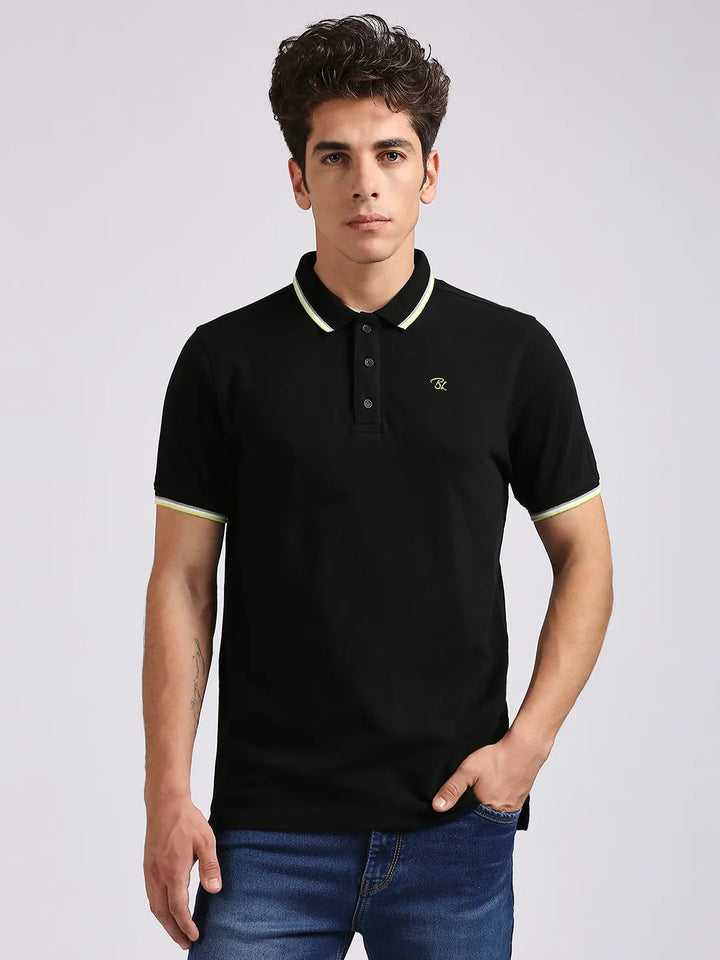 Black Regular Fit Men's Polo T-Shirt