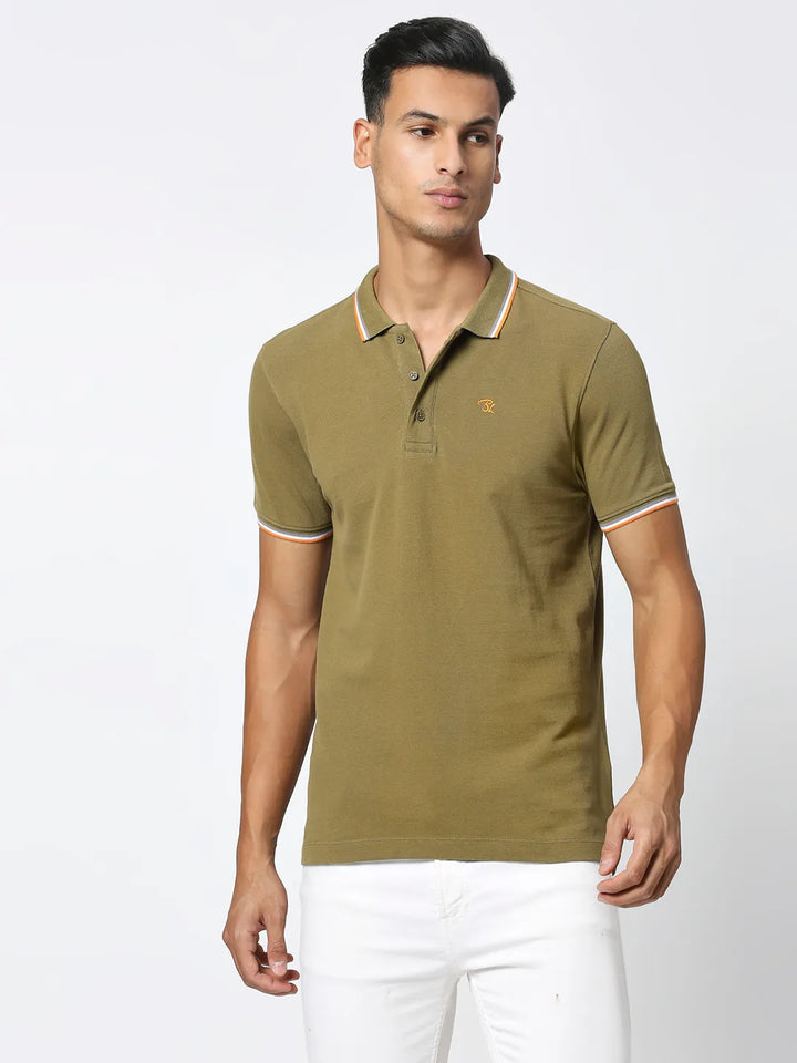 Green Regular Fit Men's Polo T-Shirt by Being Human Clothing