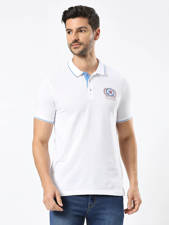 White Regular Fit Men's Polo T-Shirt by Being Human Clothing