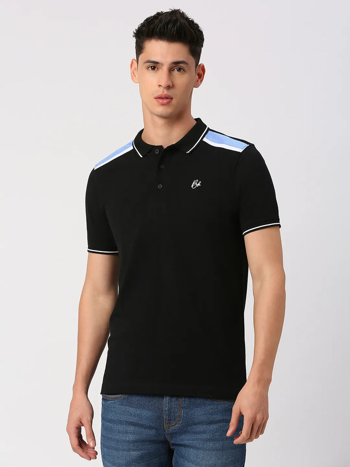 Black Regular Fit Men's Polo T-Shirt by Being Human Clothing
