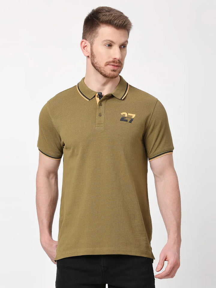 Olive Regular Fit Men's Polo T-Shirt by Being Human Clothing