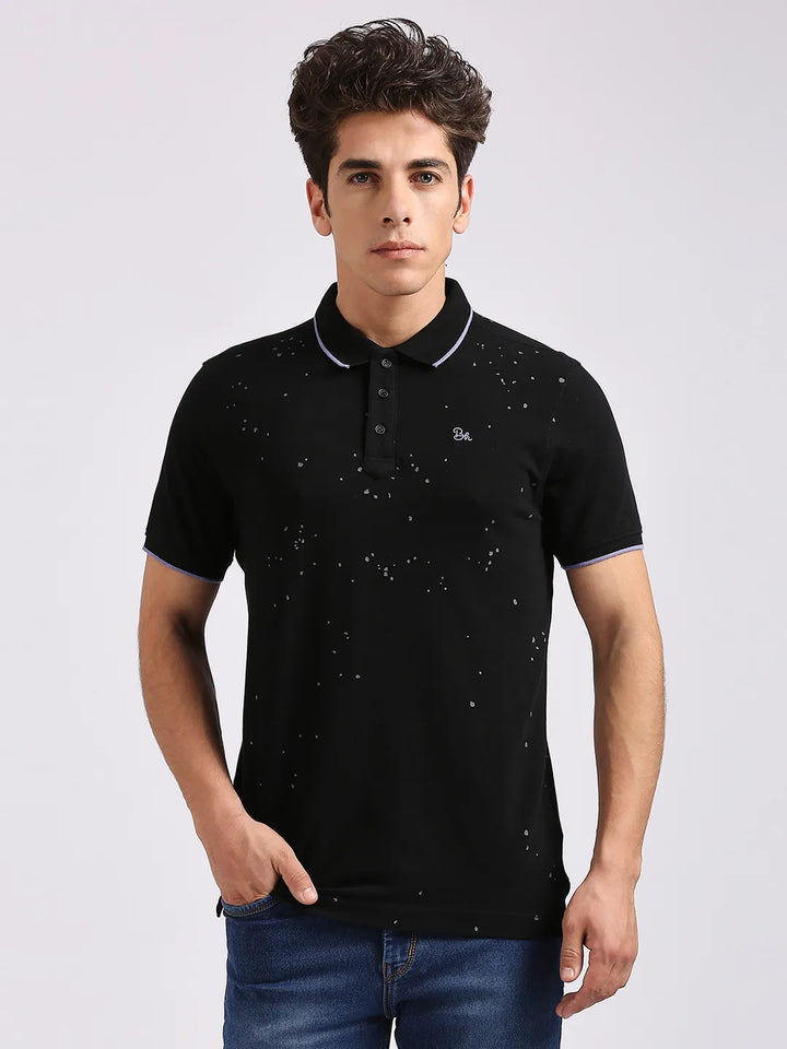 Black Regular Fit Men's Polo T-Shirt