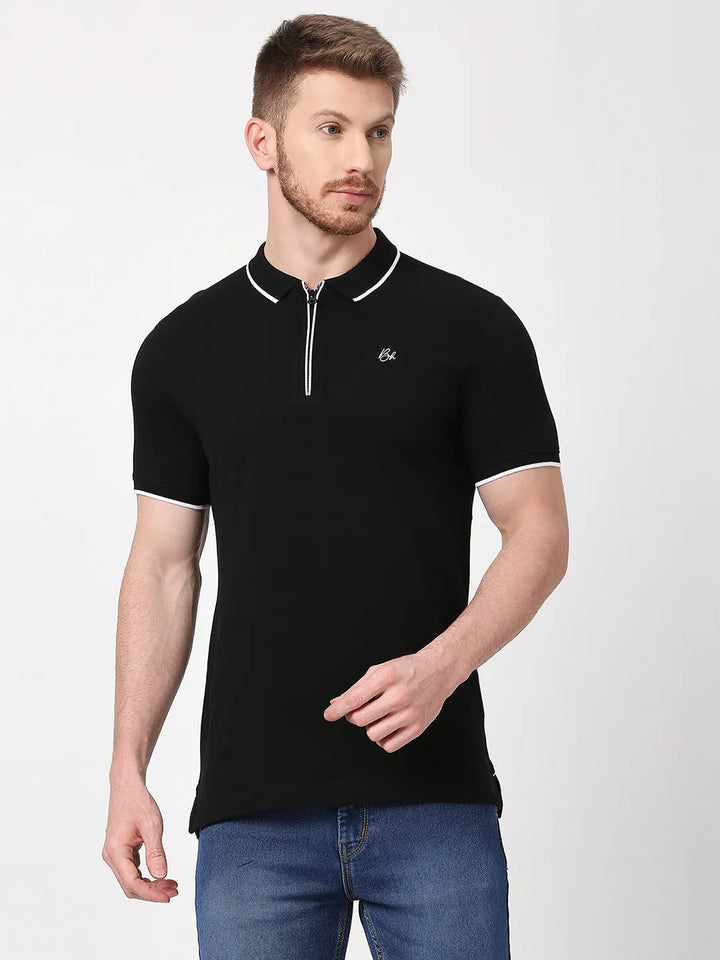 Black Regular Fit Men's Polo T-Shirt