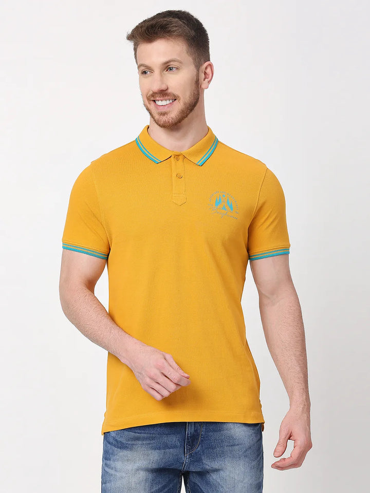 Mustard Regular Fit Men's Polo T-Shirt by Being Human Clothing