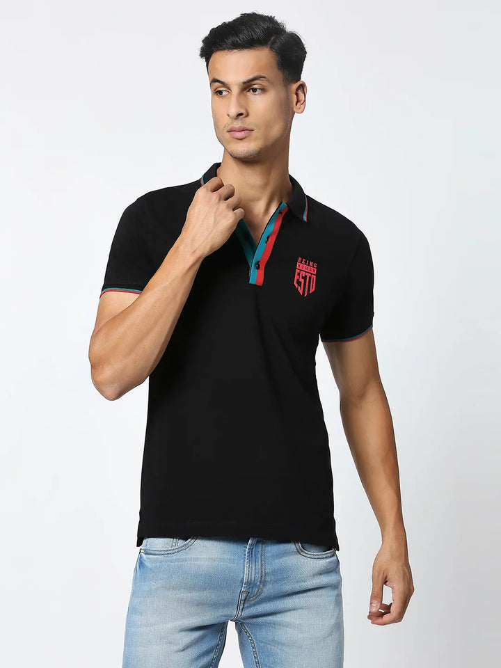 Black Regular Fit Men's Polo T-Shirt